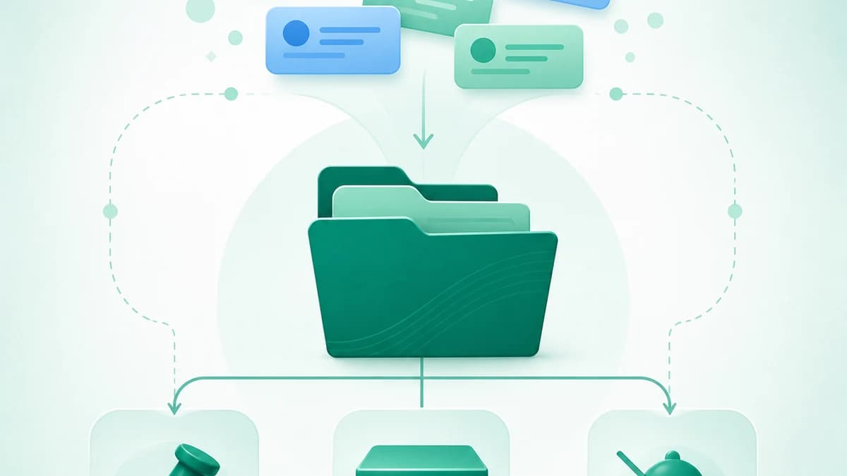 Abstract Telegram conversations organized into folders with pin, archive, and mute controls
