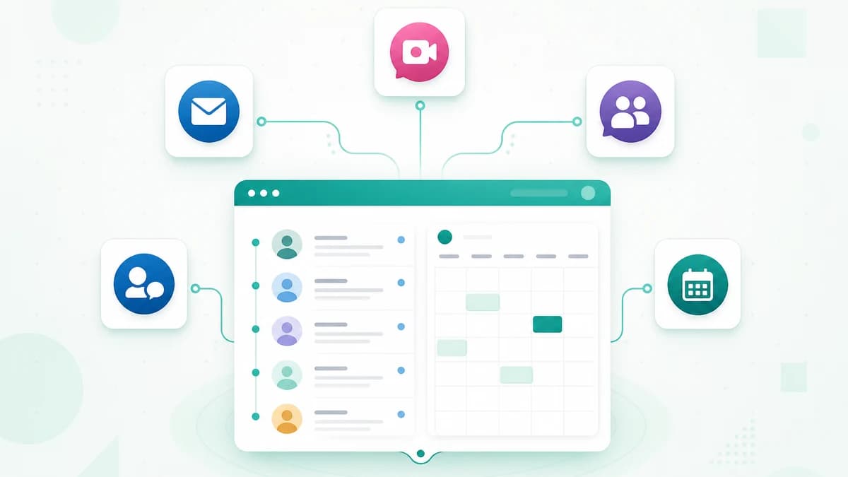 Outlook, Instagram, Microsoft Teams, LinkedIn and Outlook Calendar connections flowing into one Linkrium inbox and calendar